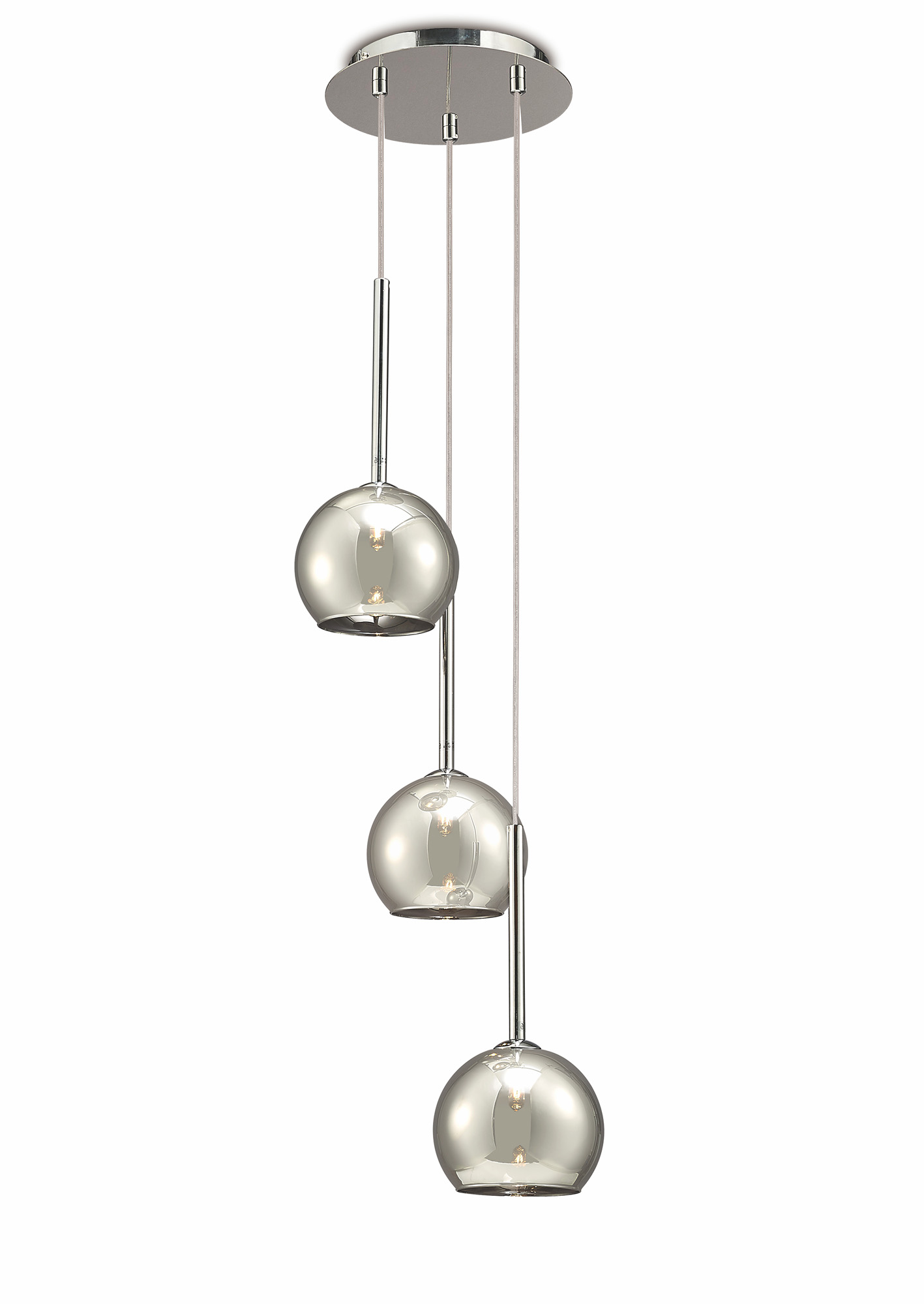 D0102  Regina Smoked Glass Pendant 3 Light Polished Chrome